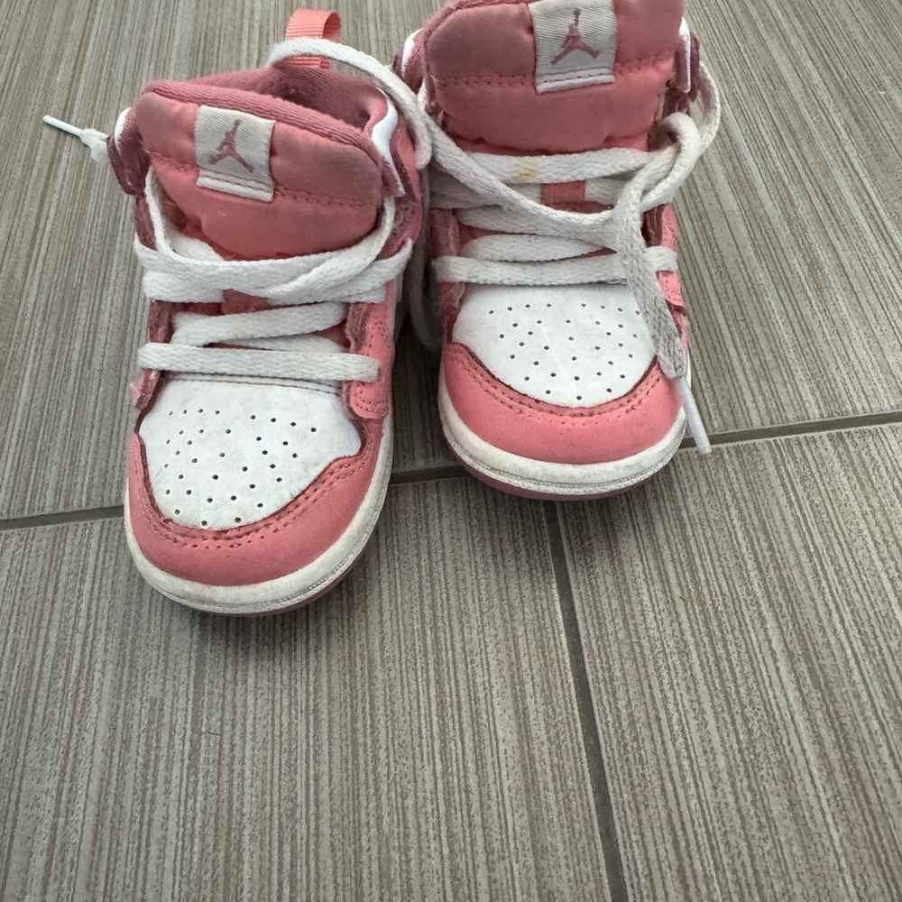 Jordan Pink and White High-Top Sneakers